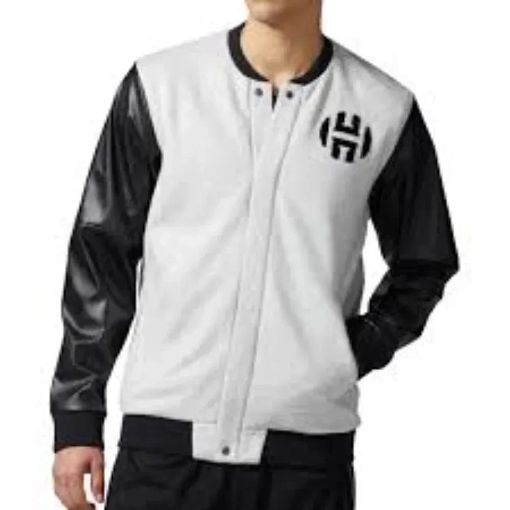 Adidas Originals Harden Varsity Basketball Jacket  Light Grey Heather/Black L